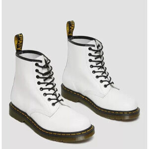 Dr. Martens 1460 Junior US 1 Combat Boots White Black Smooth Leather Side Zip